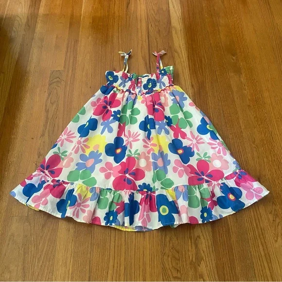 Mini Boden Floral Sleeveless Dress with Ruffle Hem